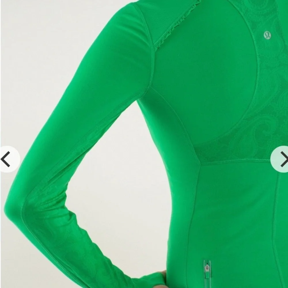 Lululemon Star Runner 1/2 Zip Green Paisley Mesh Back Pullover Thumbholes Womens